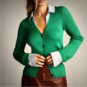Anthropologie Maeve Green Cardigan with Collar Design Size Medium